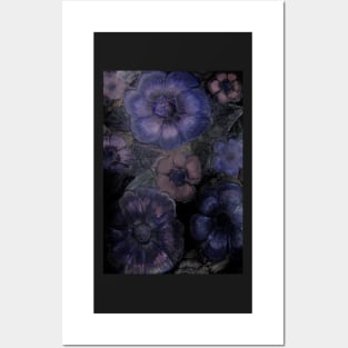 MIDNIGHT BLUE EXOTIC FLORAL BLOOM ART POSTER DECO PRINT TROPICAL VINTAGE DESIGN Posters and Art